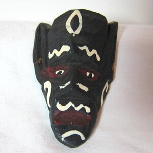 Vintage Set of Three Hand Made, Carved and Painted Wooden Miniature Masks image 3