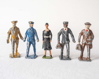 Antique Lead Railroad Figures Cast Toy Miniatures Hand Painted Figurines Lincoln Log Railroaders