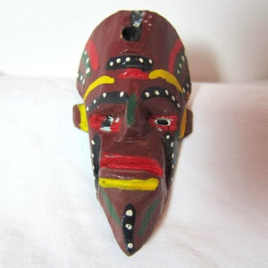 Vintage Set of Three Hand Made, Carved and Painted Wooden Miniature Masks image 4