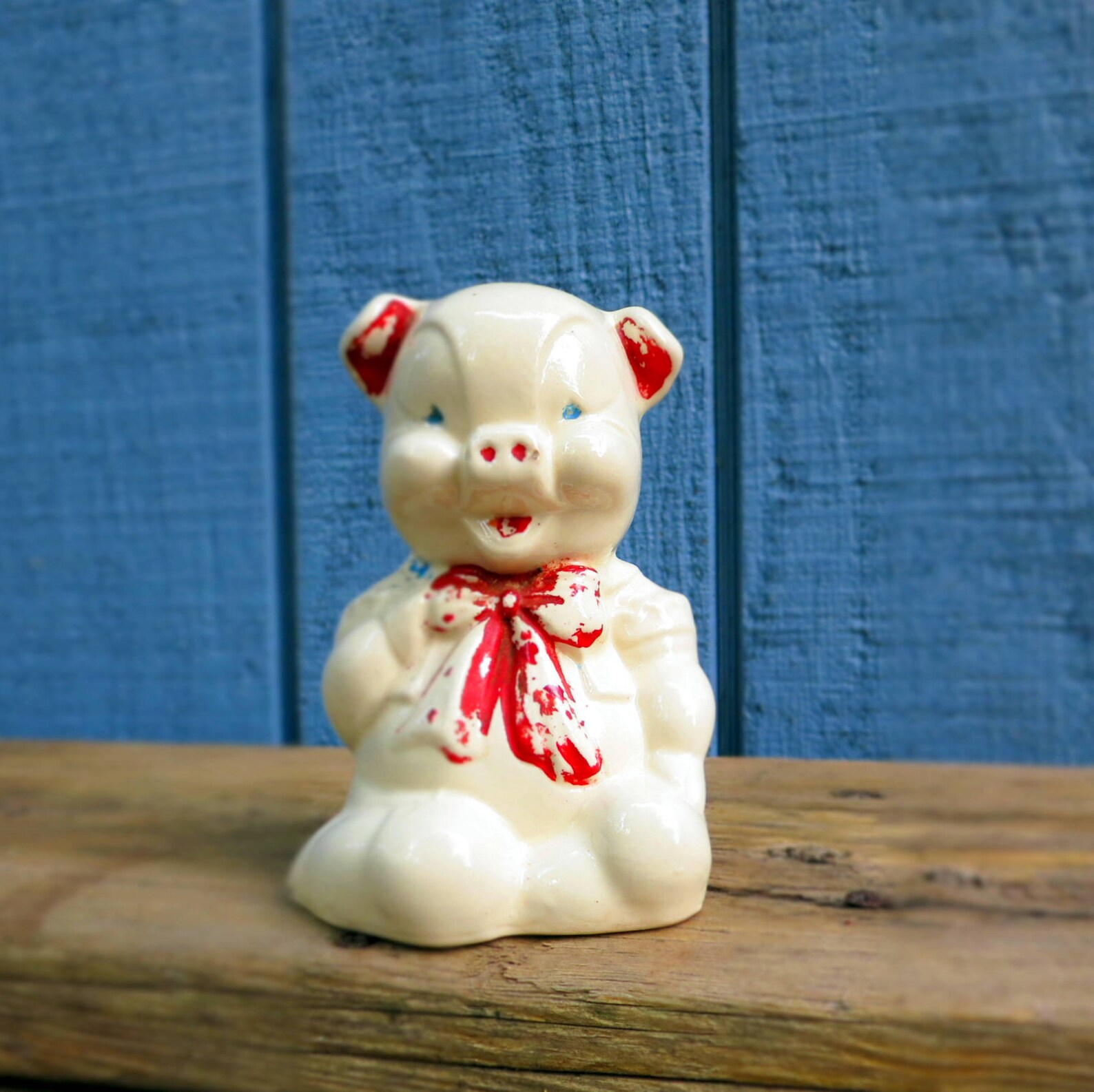 Vintage Ceramic Piggy Bank Nursery Decor Hand Painted 1940s Etsy