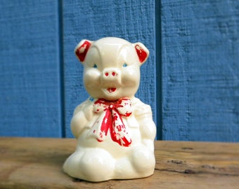 Vintage Ceramic Piggy Bank Nursery Decor Hand Painted 1940s 1950s Child's Bank Coin Bank