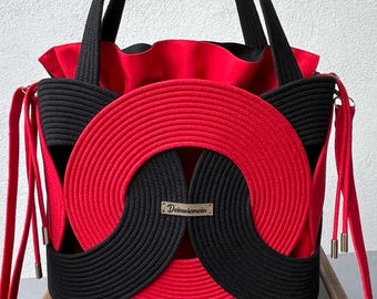 Reserva anticipada. Bolso de cuerda. Bolso de cordón de algodón hecho a mano, bolso de hombro y bolso tote con forro de tela. Color y tamaño seleccionables.