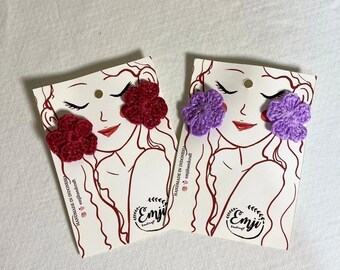 Mini Flower Stud Crochet Earrings Handmade Jewelry Hypoallergenic Stainless-Steel Gift for her - Emji Handcraft