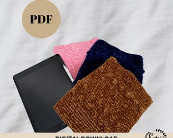 かぎ針編みiPad用ポンポン付きスリーブ、ベルベットケースの編み図（PDFパターン）