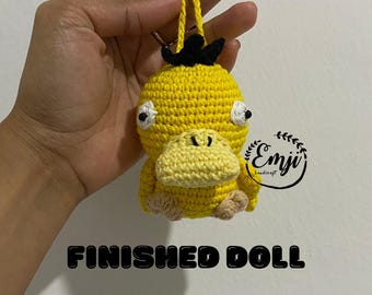 Psyduck Duck Monster Anime Amigurumi Keychain Crochet Plush Bag Charm Finished Doll