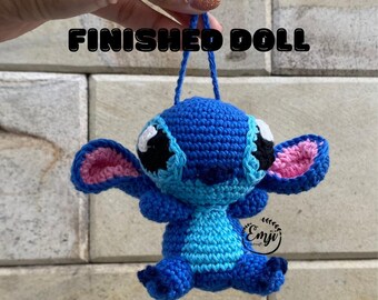 Blue Alien Stitch Plush Amigurumi Bag Charm Crochet Keychain Inspired by Lilo & Stitch