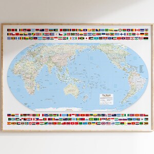 Mapa del mundo, Meridiano 150 grados Este, Australia y Asia Oriental, Proyección Equal Earth, Mundo, Mapa, Tierra, Póster, Cartografía