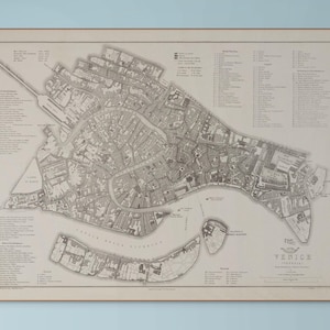 Italia | Mappa di Venezia 1863 | Stampa Giclée 70×50 cm | Mappa d'epoca della città di Venezia di Th. Ettling | Mappa antica, Arte murale