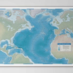North Atlantic Ocean Seafloor Map – High-resolution relief map | Physical map with deep-sea contours & Mid-Atlantic Ridge