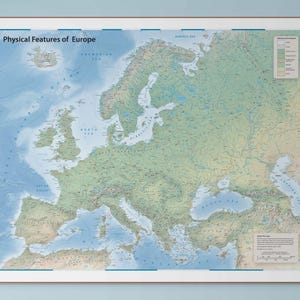 Mapa de Europa | Mapa físico de Europa | Cartografía moderna | Impresión giclée
