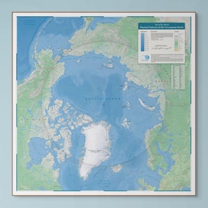 北極地図 | 2025 | ジクレー版画 | 北極地域の物理地図 | グリーンランド