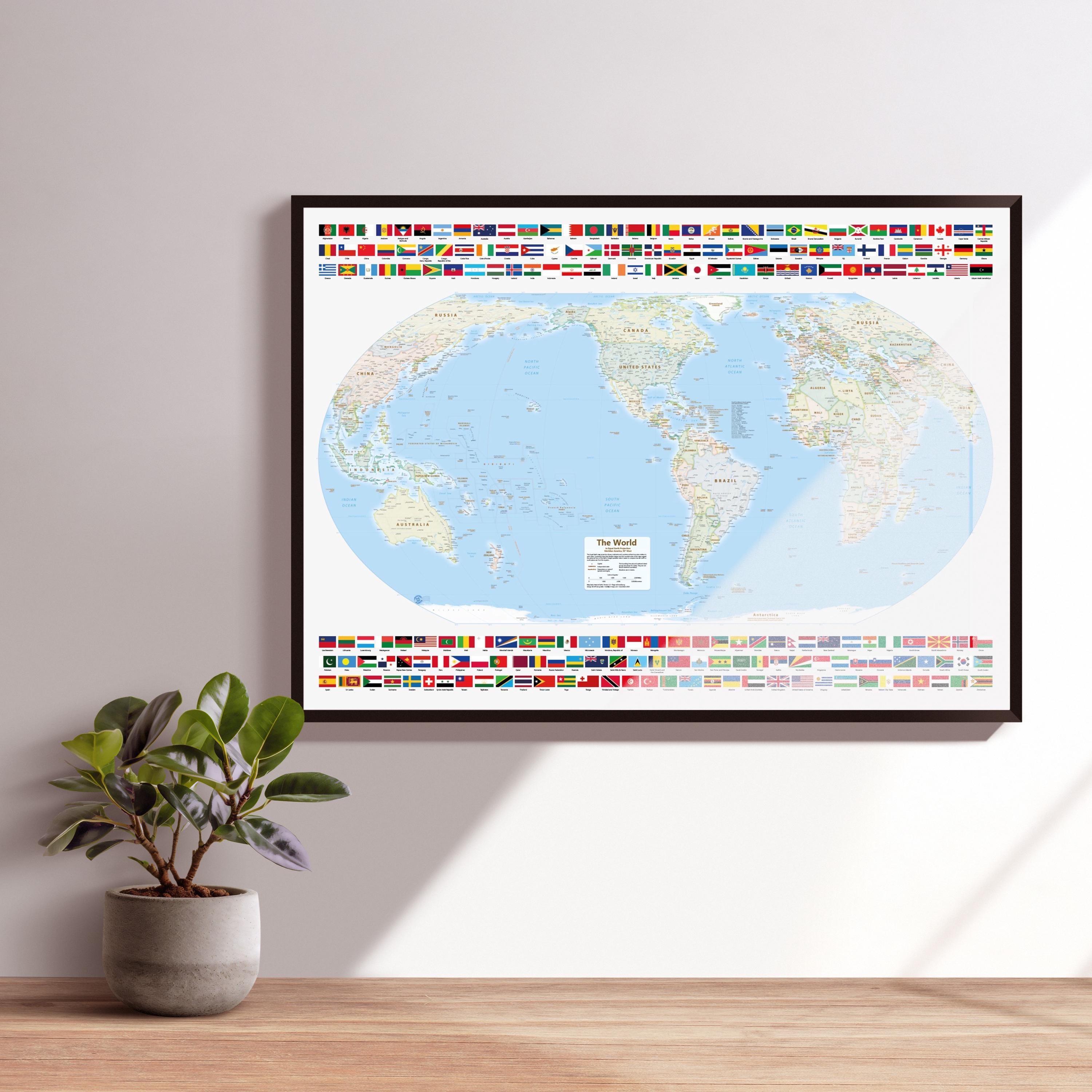 World Map, Meridian 90 Degrees West America, Equal-earth Projection ...