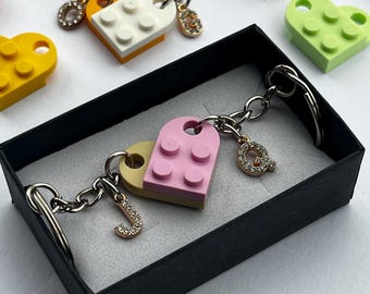Personalized Initial Heart Keychain Set Diamonds,Initials Matching keychains for her/ Friend/Couple , Couple Boyfriend Girlfriend Gift