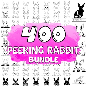 Peeking Rabbit Svg Bundle, Peeking Bunny SVG PNG, Clipart, Cute Easter Rabbit Silhouette, Bunnies Face Template, Cut Files, Instant Download