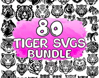 Tiger SVG-paket: Tigerhuvud Clipart, Silhuettklippfil (digital nedladdning)