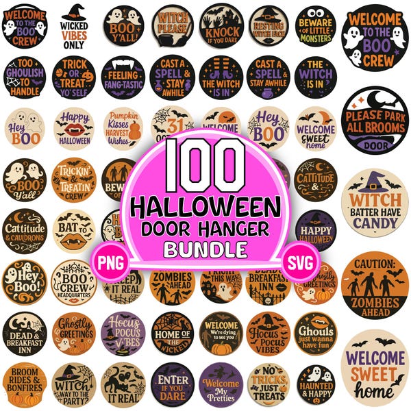 Halloween Door Hanger SVG Bundle: Spooky Welcome Sign, Laser Cut Files (Digital Download)