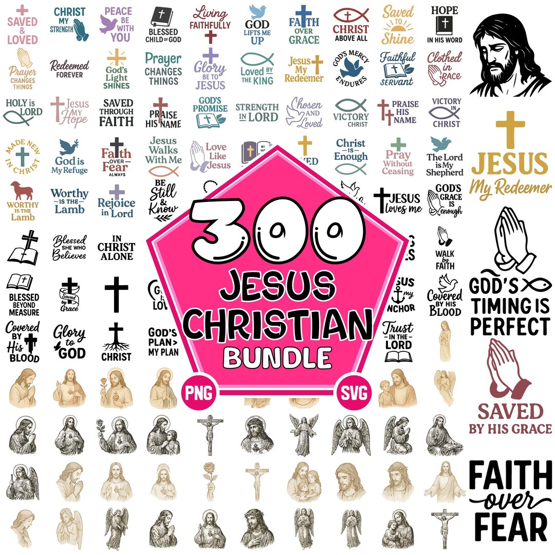 Christian SVG Bundle: Jesus, Scripture, Faith Designs (PNG, SVG Digital ...