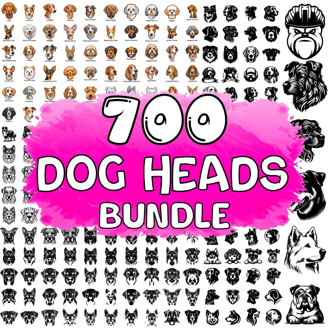 Dog Heads SVG Bundle, All Breeds Collection SVG, Dog Head Clipart PNG ...