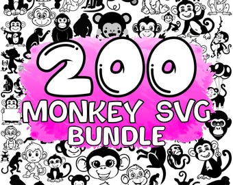 Monkey SVG Bundle, Cute & Funny Monkey Clipart, Monkey Silhouettes PNG DXF jpeg for Cricut and Laser , Jungle animals svg, Commercial Use