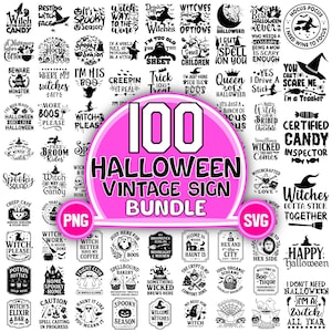 Vintage Halloween Sign SVG Bundle: Farmhouse Spooky Witches Designs (SVG, PNG)