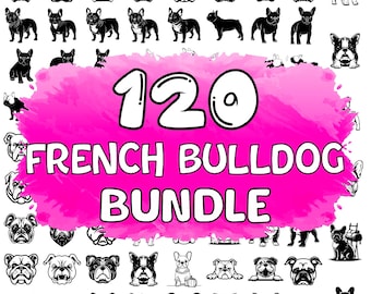 Paquete de archivos SVG de bulldog francés, Frenchie SVG PNG, imágenes prediseñadas de perros, archivo de corte para Cricut