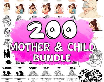 Mother and Child SVG Bundle: Mom & Baby Silhouette Cut Files (Digital Download)