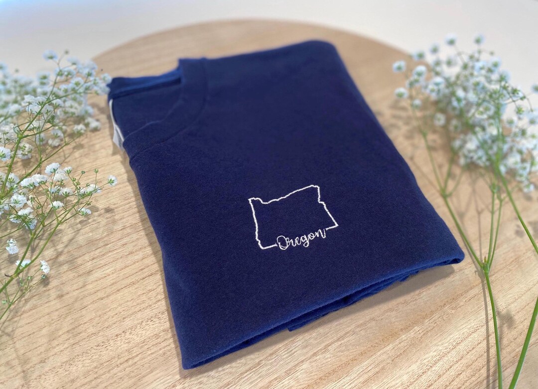 Oregon Outline Embroidered T-shirt | State of Oregon Embroidery | Made ...