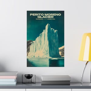 Perito Moreno Glacier poster, Patagonia retro art, Argentina landscape print, glacier travel gift, vintage nature decor, ice field poster