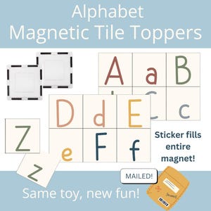 Adesivos magnéticos para azulejos, imprimíveis, azulejos Picasso magnéticos, letras do alfabeto, flashcards Montessori, para download, jogo educativo