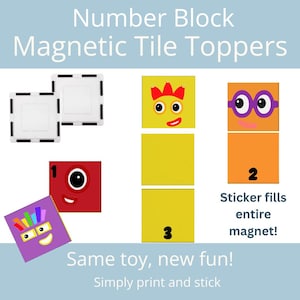 Adesivos magnéticos para azulejos, imprimíveis, azulejos Picasso magnéticos, blocos numéricos, flashcards Montessori, para download, jogo educativo para crianças