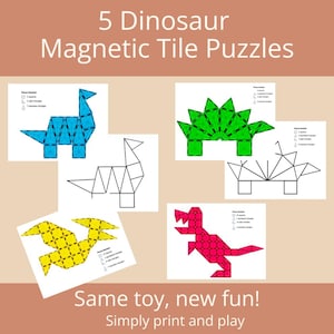 Feuilles de puzzle magnétiques dinosaures, imprimables, tuile de Picasso magnatile, puzzle, activité pour tout-petits, carte de tuile, téléchargeable, jeu éducatif