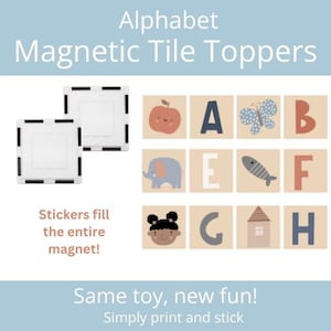 Stickers magnétiques pour dessus de carreau, imprimables, carreau de Picasso magnatile, cartes alphabet, cartes mémoire Montessori, téléchargeables, jeu éducatif pour enfants