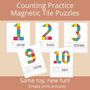 Oefenbladen magnetische tegels tellen, afdrukbaar, magnetische Picasso-tegel, puzzel, peuteractiviteit, tegelkaart, downloaden, educatief spel