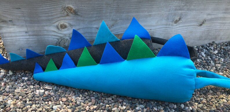 Kids Plush Teal Water DragonDinosaur Costume Tail with 7 Blue and Green Spikes