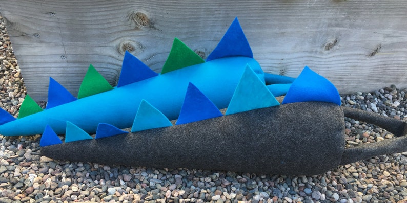 Kids Plush Teal Water DragonDinosaur Costume Tail with 7 Blue and Green Spikes