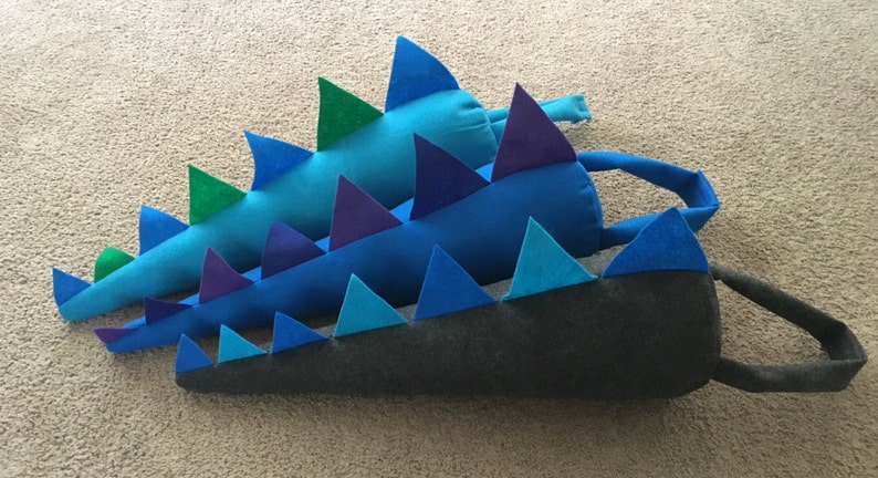 Kids Plush Teal Water DragonDinosaur Costume Tail with 7 Blue and Green Spikes