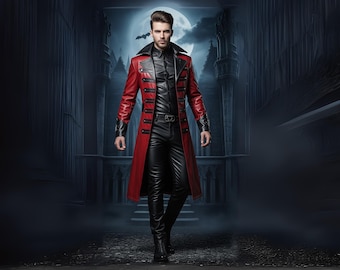 Gothic Vampire Leather Coat & Pants Set: Dark Fantasy Costume