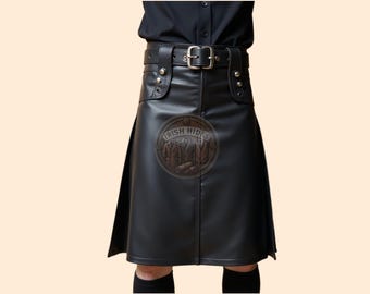 Mens Genuine Leather Larp Gladiator Kilt, Real Black Leather Modern Kilt, Formal Gay Leather Mens Kilt, Gift For Him