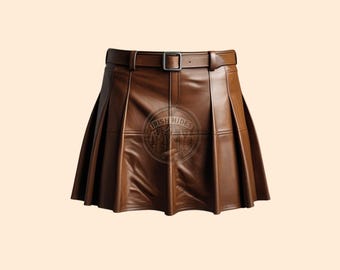 Handmade Genuine Leather Unisex Kilt, Modern and Simple Short Leather Kilt, Mini Formal Kilt, Real Leather Kilt, Gift For Him