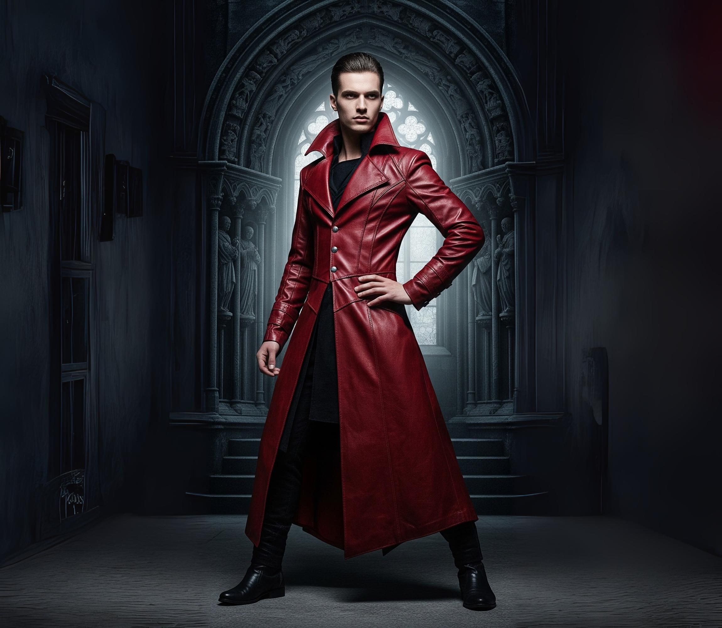 Handmade Crimson Leather Trench Coat: Gothic Medieval Warrior
