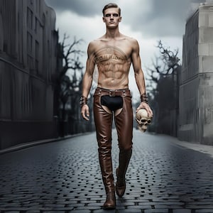Chaps gothiques en cuir pour hommes : pantalon de motard à dos ouvert