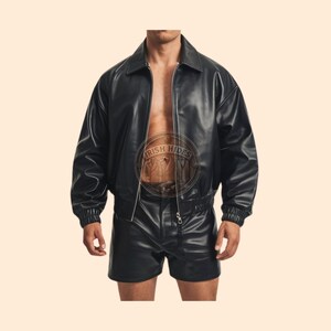 Blouson aviateur pour homme en cuir véritable avec short en cuir, vêtements décontractés en cuir noir doux pour homme, vêtements pour homme en cuir véritable