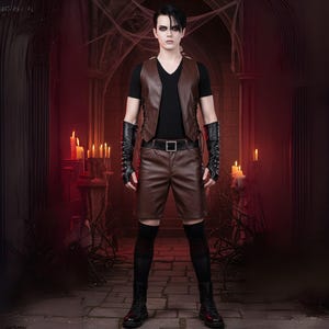 Genuine Leather Biker Vest, Party Wear Cropped Leather Vest, Party Wear Leather Shorts Men, Dark Leather Cosplay, Gothic Leather Costume