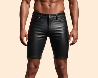Handmade Mens Leather Slim Fit Shorts, Genuine Leather Gay Leather Shorts, Mens Leather Clothing, Booty Shorts