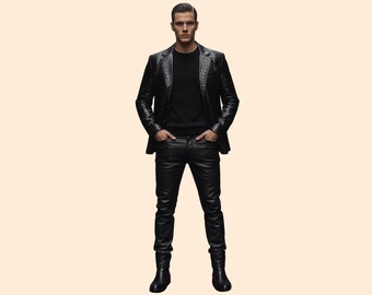 Genuine Leather Crocodile Pattern Blazer Outfit: Bold Mens Fashion Slim Fit Pant