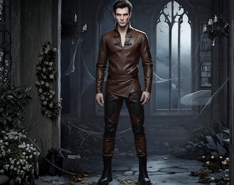 Genuine Leather Gothic Style Outfit: Handmade Festival Outfit Men