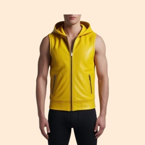 Veste à capuche sans manches en cuir véritable, veste motard faite main, vêtements pour hommes en cuir souple, cadeau pour lui