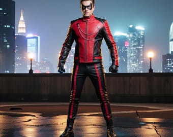 Handmade Mens Leather Superhero Costume: Genuine Leather Biker Suit