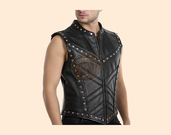 Handmade Studded Leather Vest: Men's Gothic Biker Vest