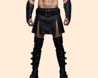Genuine Leather Roman Kilt: Mens Gladiator Costume